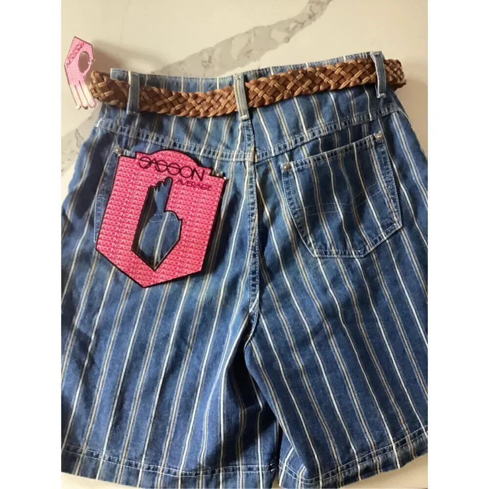 NEW Vintage Sasson 90’s Striped Denim Shorts with Belt